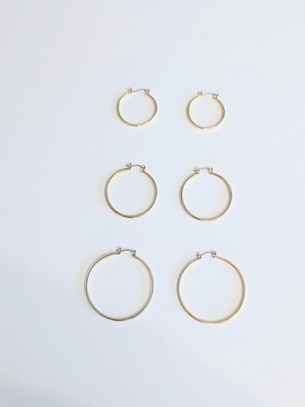 H&M 3-Pair Gold-Tone Wire Hoop Earrings Set Minimalist Essentials 1" 1.5" 2"